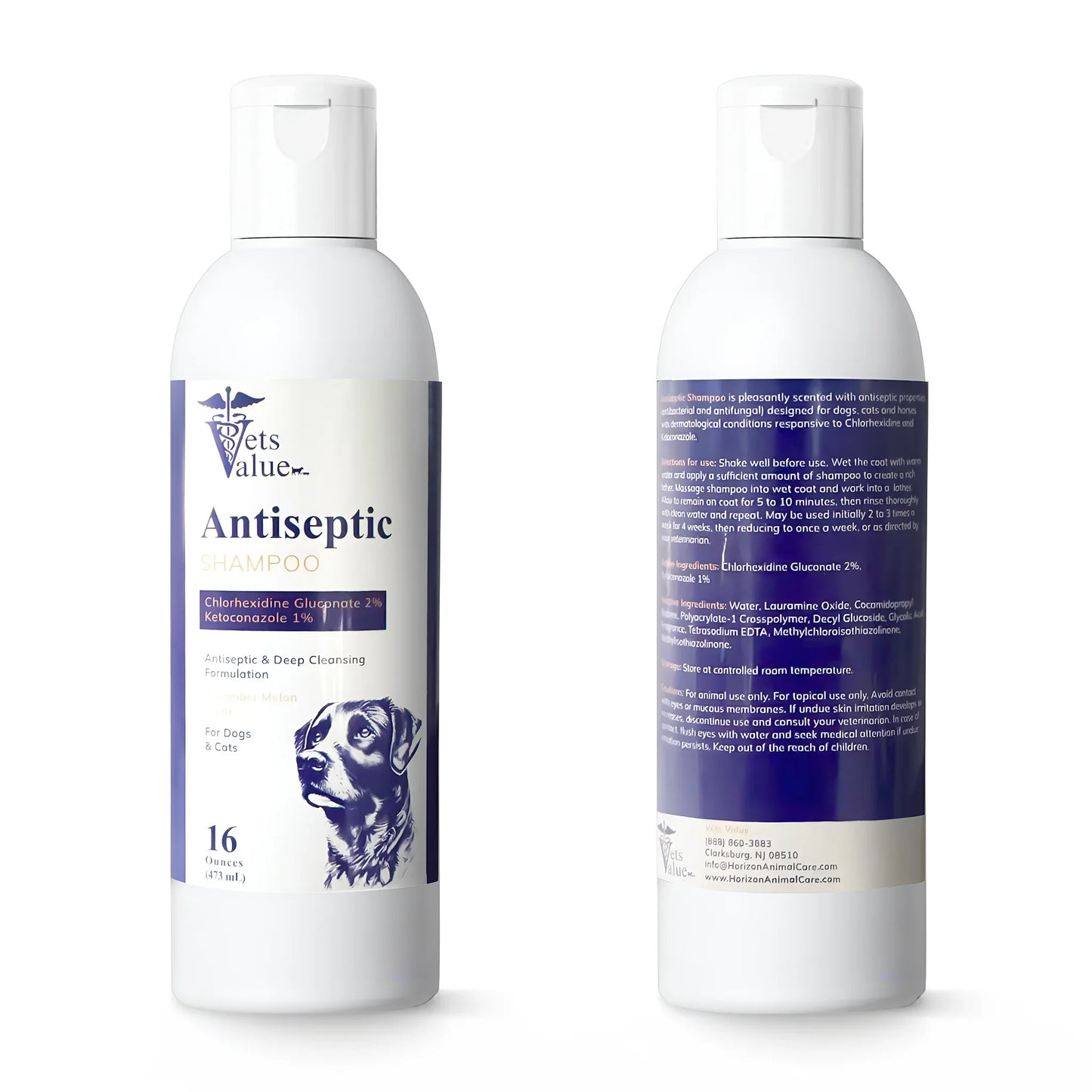 Antiseptic & Antifungal Medicated Topical Shampoo for Dogs, Cats, Horses - 12 oz