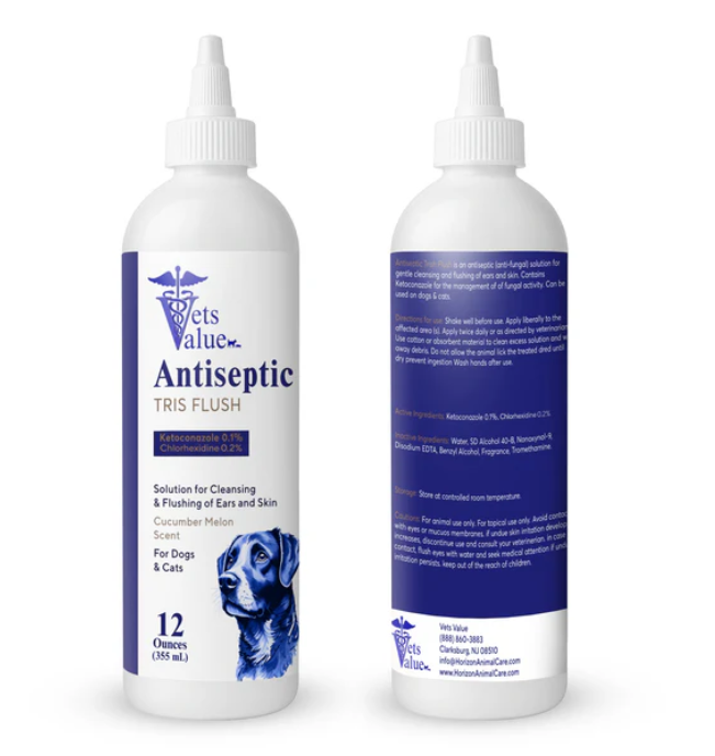 Tris Ear Flush Antiseptic Ear Cleaning Solution for Dogs & Cats - 12 oz