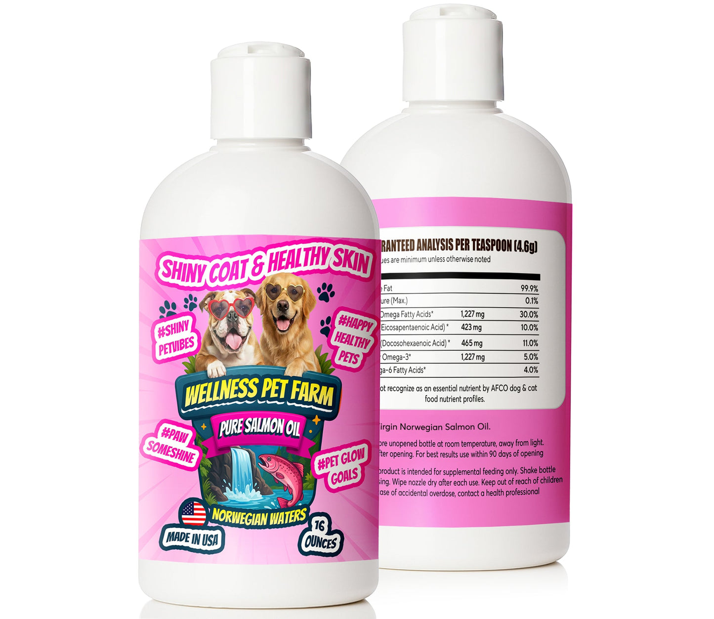 Pure Salmon Oil for Dogs – Omega 3 & 6 Supplement for Shiny Coat, Healthy Skin, Joint & Immune Support, All Breeds, 16 oz Wellness pet farm
