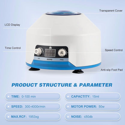 Lab Benchtop PRP Centrifuges, 4000RPM Electric Desktop Centrifuge with LCD Digital Display, Time & Speed Control 110V White