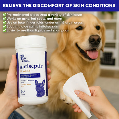 Chlorhexidine Antiseptic Wipes XL with Aloe for Dogs and Cats - 70 Count