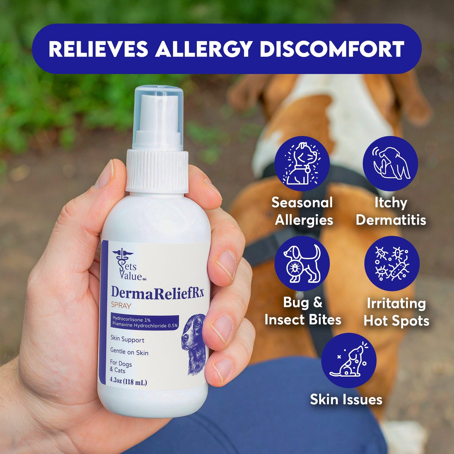 Hydrocortisone Quick Relief Spray for Dogs, Cats & Horses – 4 oz – Supports Minor Skin Irritation Relief – Gentle, Fast-Absorbing Formula – Pet Care Spray for Itchy, Irritated Skin