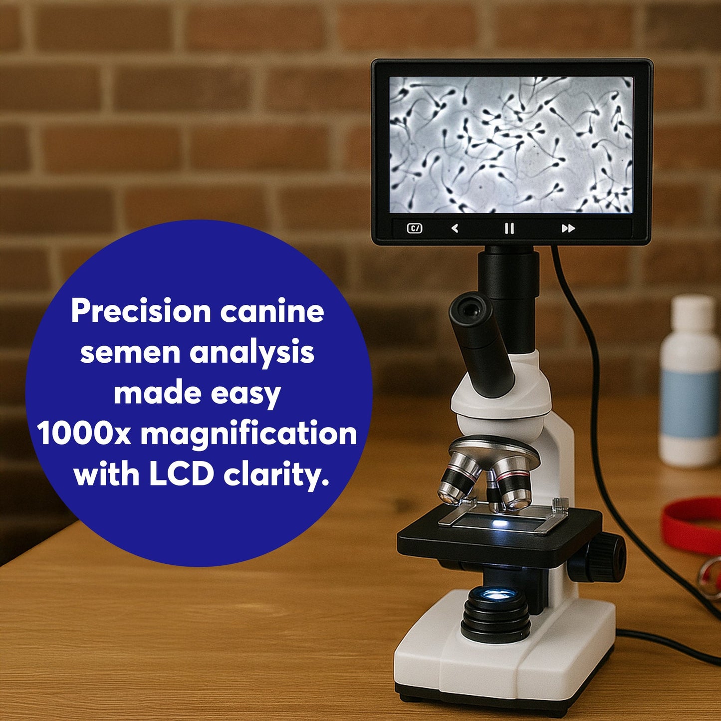 Veterinary Grade Canine Semen Analysis Microscope – 7” HD Display, Dual LED Lighting, WF10X Eyepiece, Slides & Cover Slips, Durable Steel Frame, Portable Metal Carrying Case