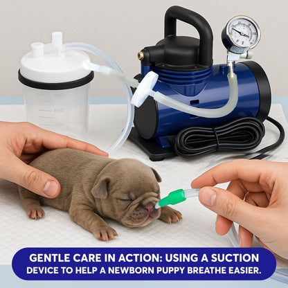 Neo-Natal Puppy Suction Machine with Adapter – Airway Care Tool for Newborn Puppies – Includes Hose and Puppy Nostril Adapter – Lifetime Adapter Replacement Program